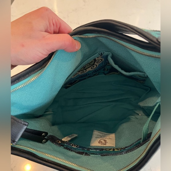 SPARTINA 449 Linen Leather Navy Blue Floral Print Shoulder Tote Bag - Picture 7 of 8